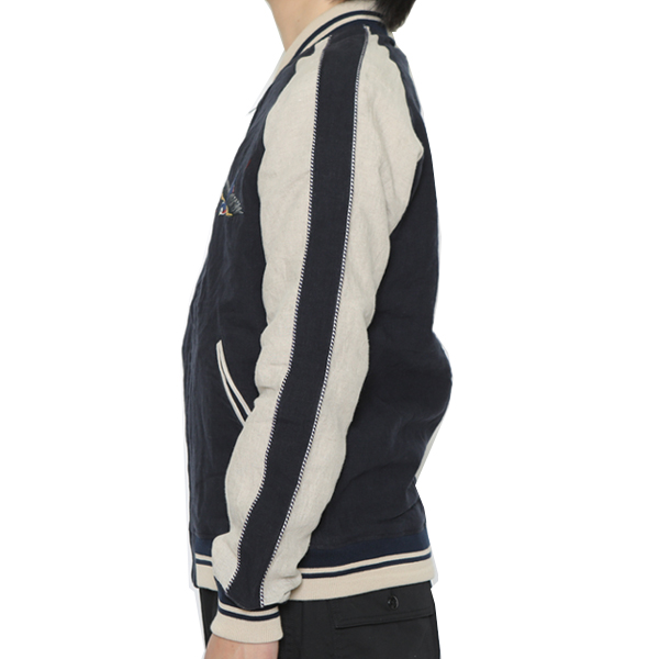 RG BLACK REBEL / SWALLOW LINEN SOUVENIR JACKET (NAVY/BEI) [15401