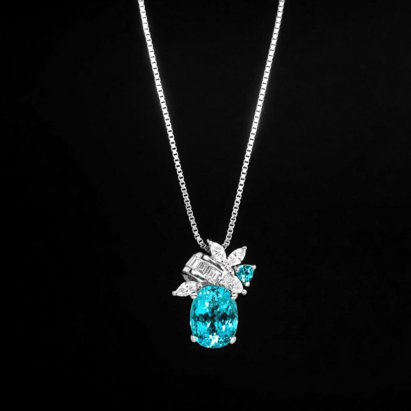 ブラジル産パライバトルマリン1.433ctプラチナネックレスダイヤ0.23ct