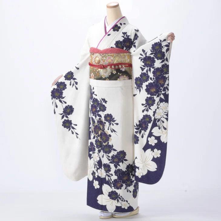 f0318010r2】【青・紺系】振袖 レンタル フルセット Mサイズ 【状態:A