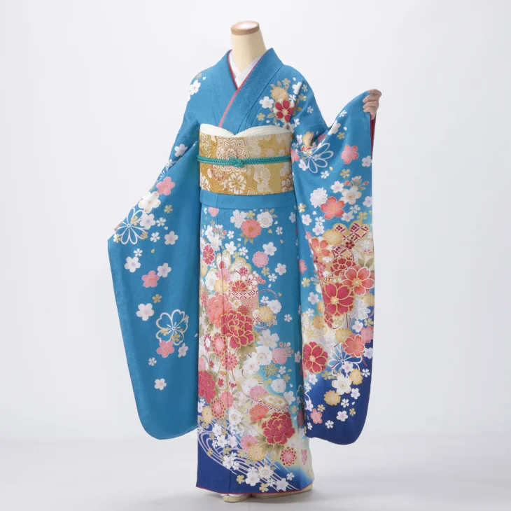 f8024099】【青・紺系】振袖 販売 フルセット LLサイズ 【新品】【状態