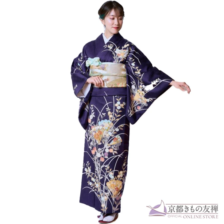 a2211501】【レンタル】訪問着 フルセット 紫 Mサイズ Lサイズ 正絹【5