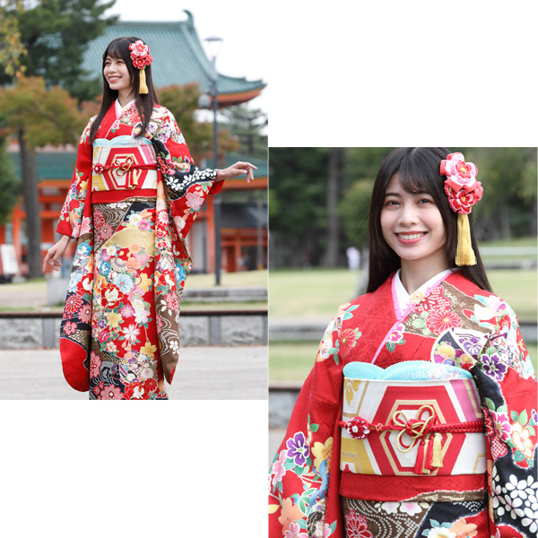 f9021001】【赤・ワイン系】振袖 販売 フルセット Lサイズ【新品