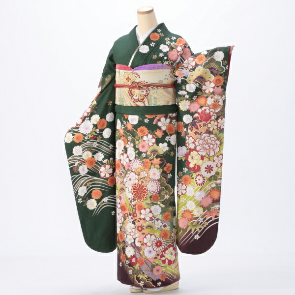 f0522465r2】【グリーン系】振袖 レンタル フルセット Lサイズ｜【公式