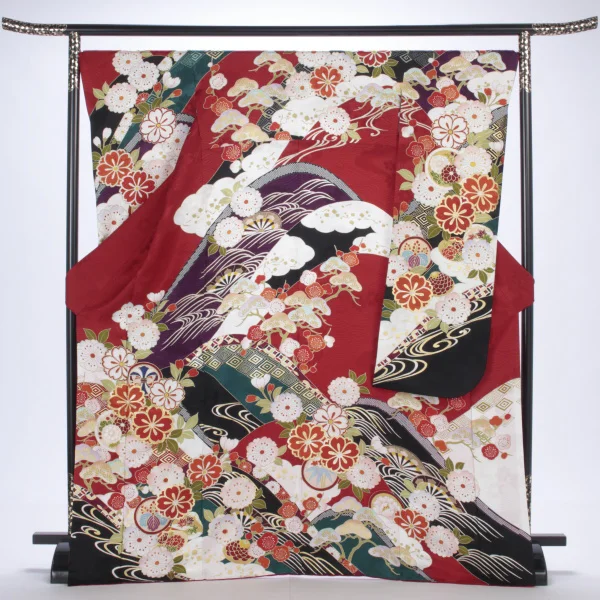 f0420038r2】【赤・ワイン系】振袖 レンタル フルセット Lサイズ