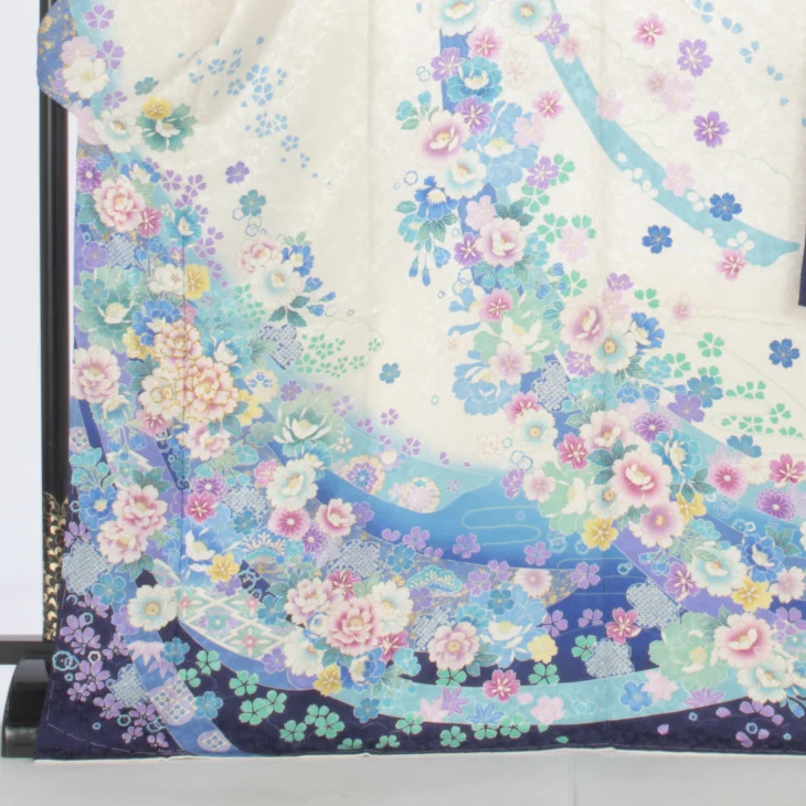 f8025008r】【白・グレー系】振袖 レンタル フルセット Lサイズ ほぼ