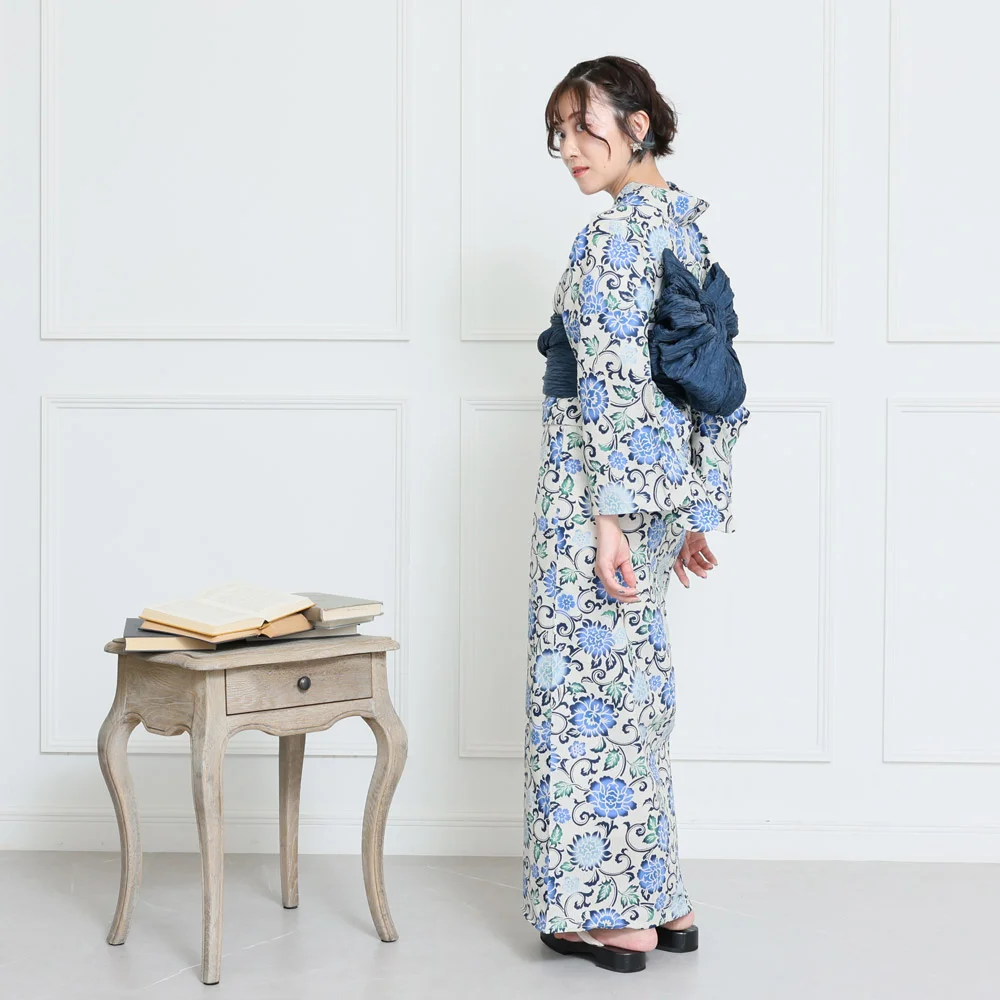 y2412006】浴衣 レディース 兵児帯 2点セット 人気の牡丹唐草 桜 花柄