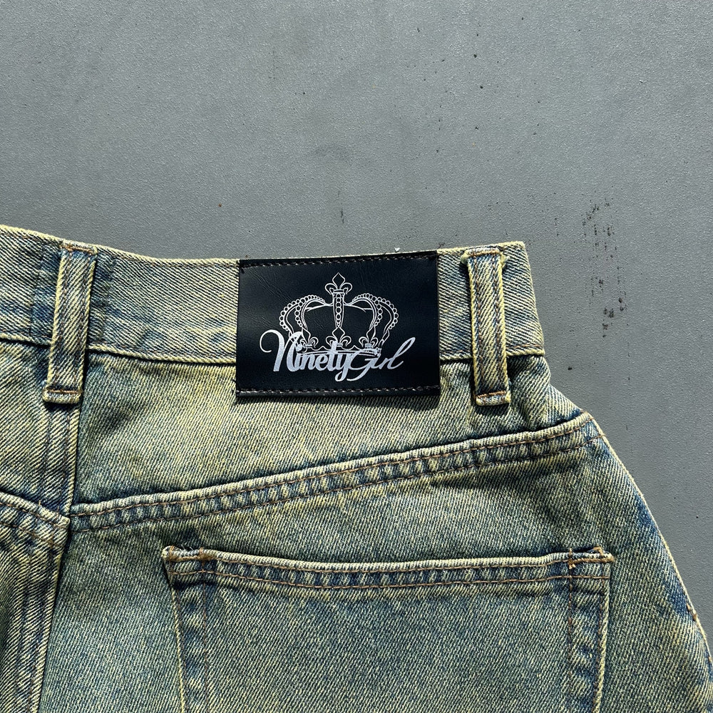 Rhinestone Buggy Denim Pants【9090 girl】 – YZ