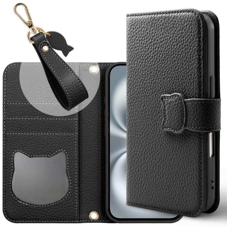 猫デザイン】 手帳型iPhoneケース｜くすみカラー＆ストラップ付き【耐