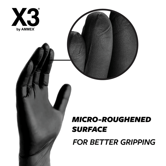 X3 3-Mil Black Industrial Nitrile Disposable Gloves, Latex Free