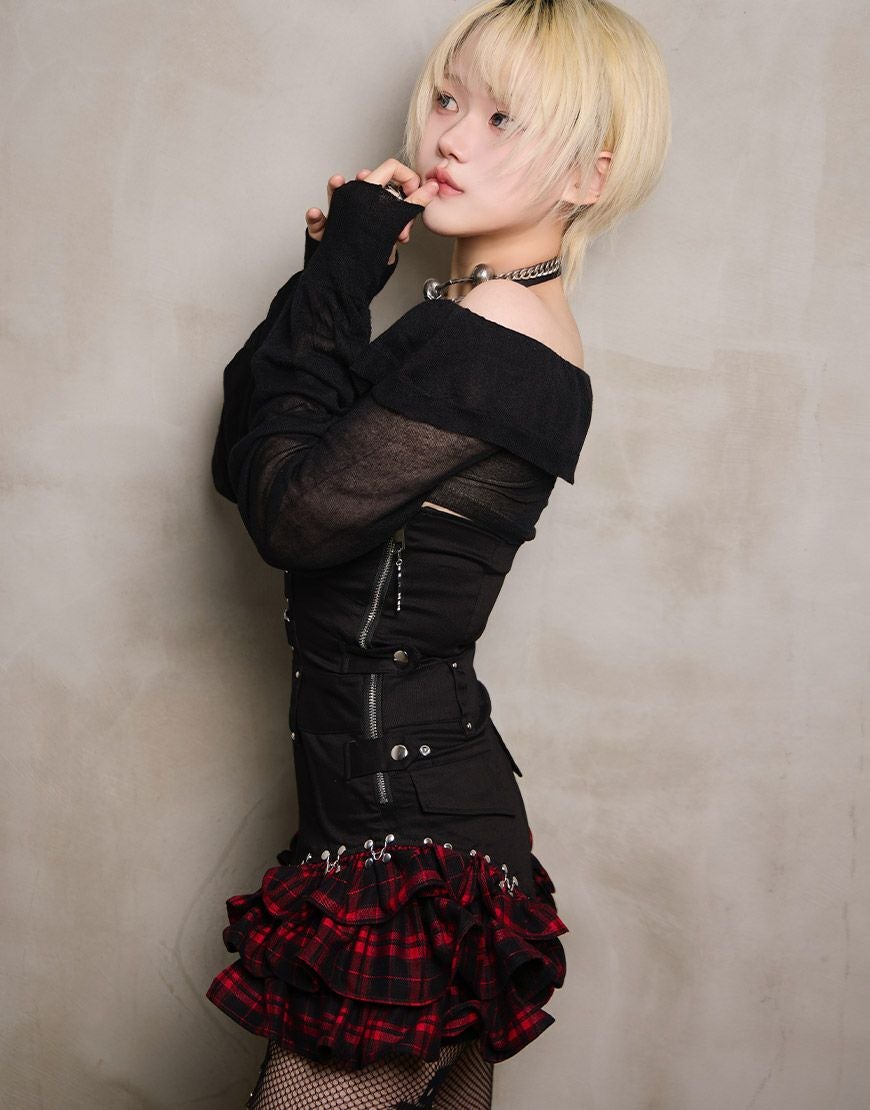 DustDevil【ダストデビル】チェックフリルオールインワンピース/全2色