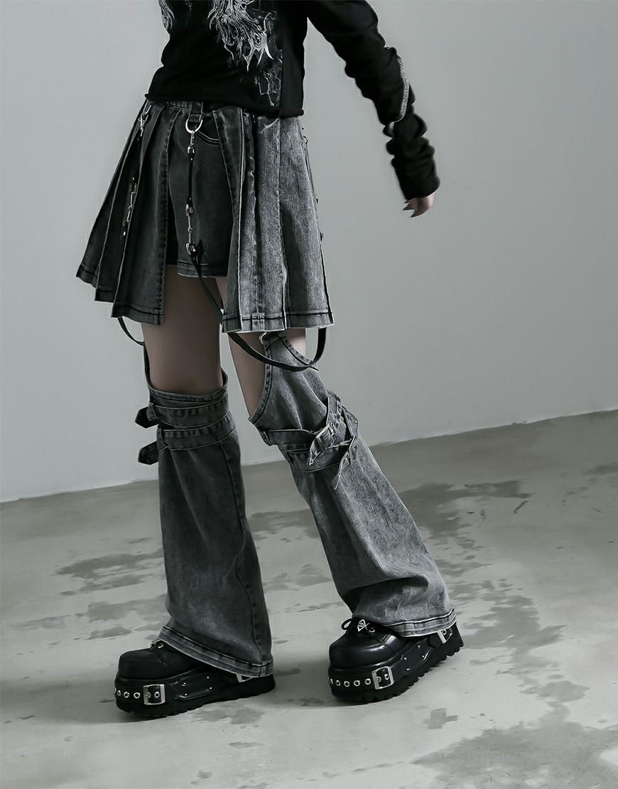 REFLEM【レフレム】レッグカバー付きレイヤードデニムショートパンツ/全2色