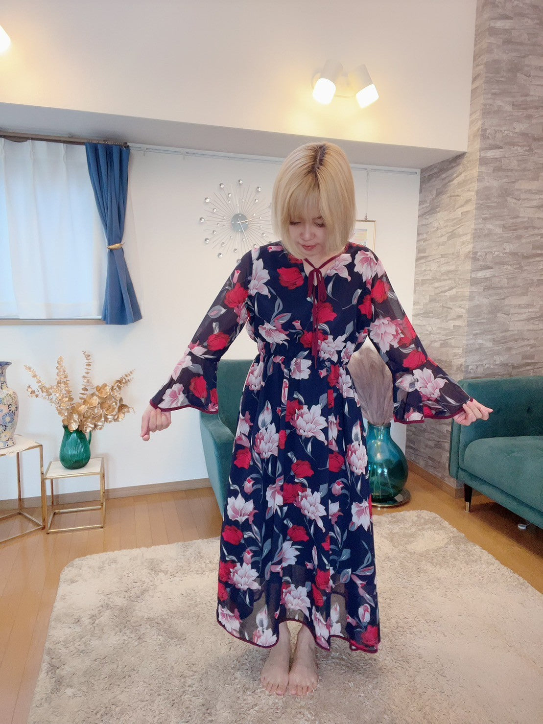 配色パイピング花柄ワンピース – ABITOKYO （ アビトーキョー ） 公式通販