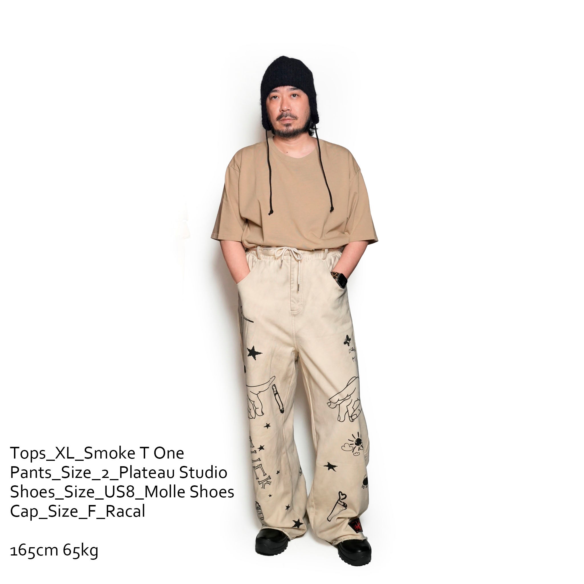 Pla24awcol3-2_Dirty beige | x SYU.Man illustrator pants | Color:Dirty