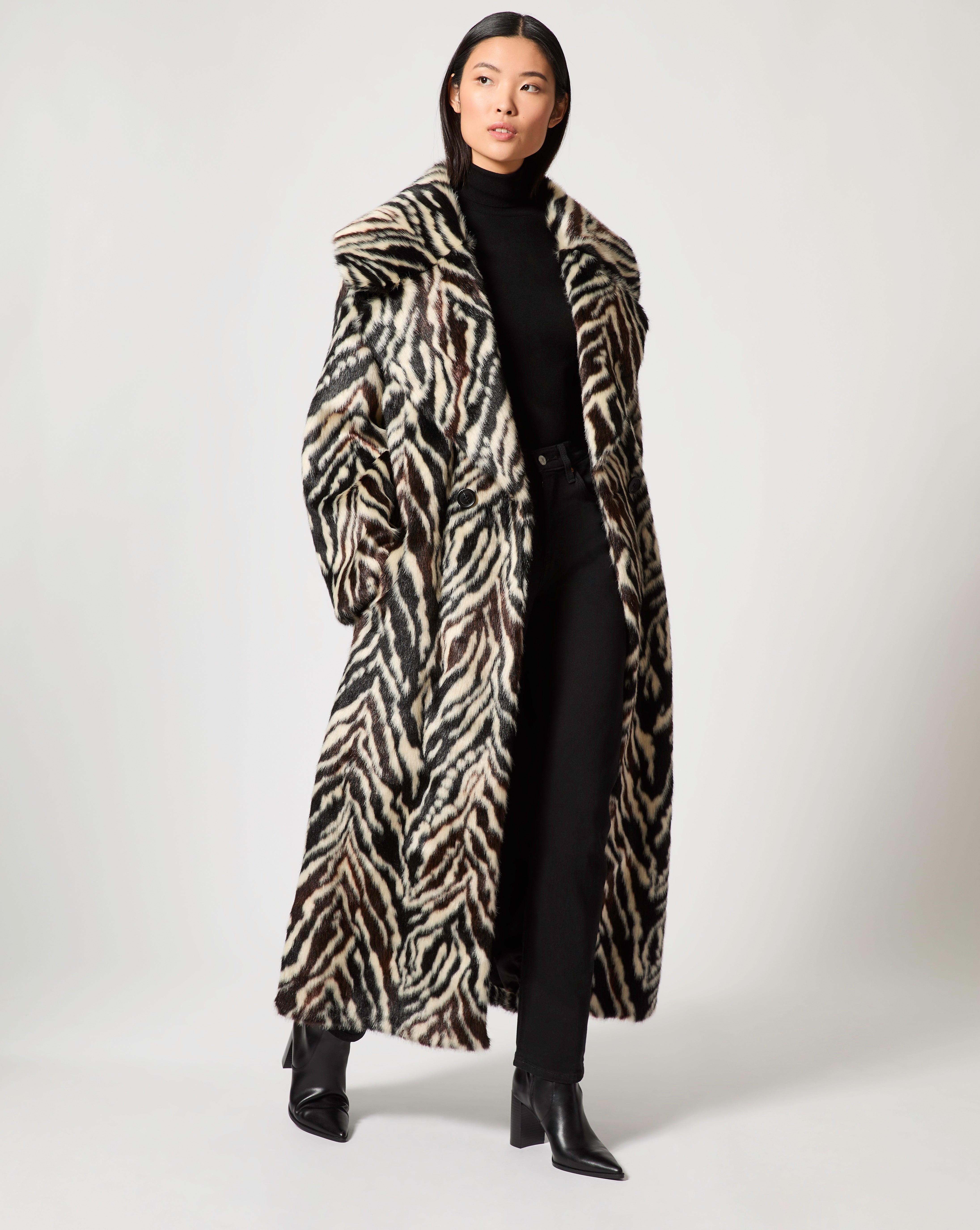 Adrienne Landau Zebra Printed Faux Fur Coat