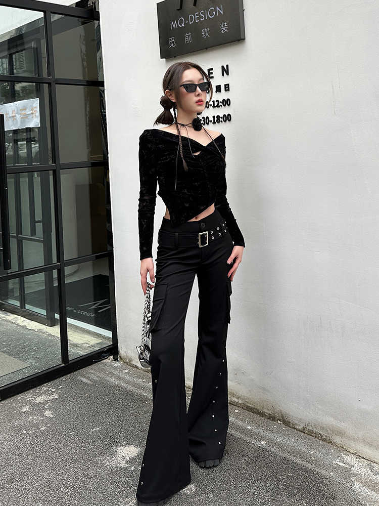 Women Japanese Bell-Bottom Harajuku Y2K Dark Academia Low Rise