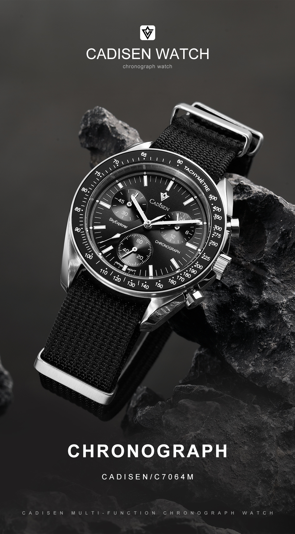 CADISEN C7064 Men's Watches Quartz Men Sapphire VK68 Speed