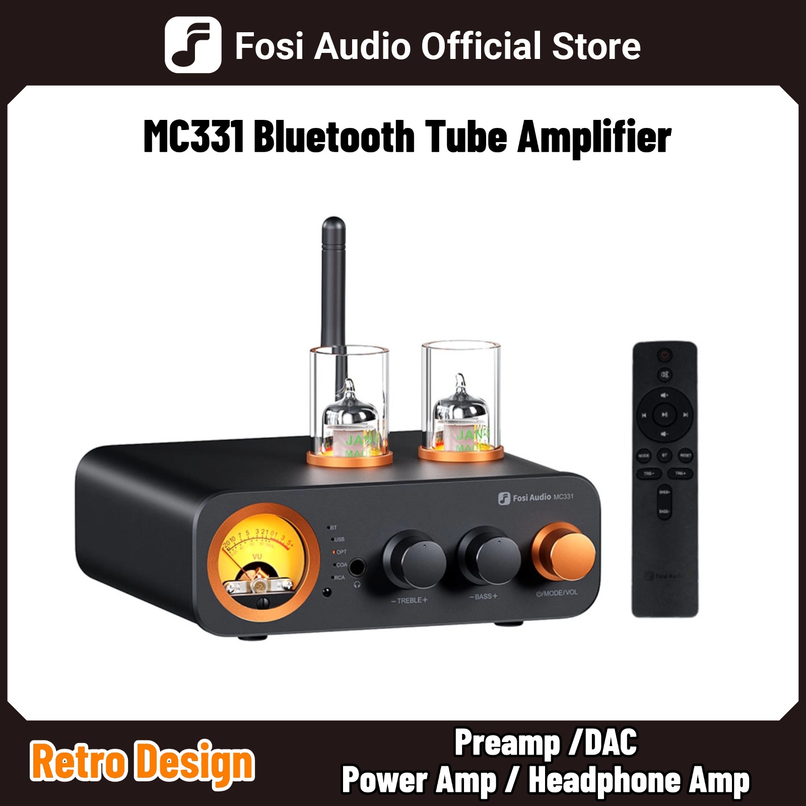 Fosi Audio MC331 2.0チャンネルBluetoothステレオ一体型真空管アンプ
