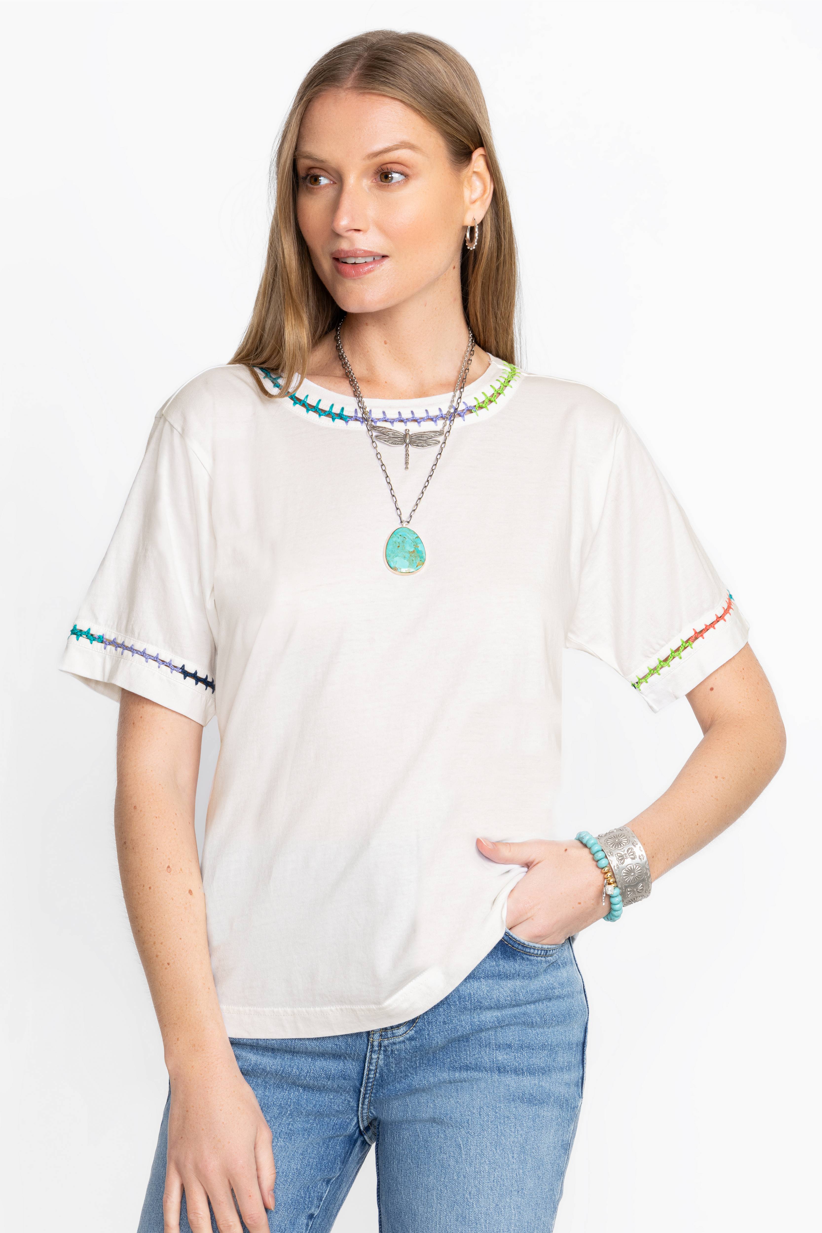 Buy CROCHET CREW NECK TEE | Johnny Was