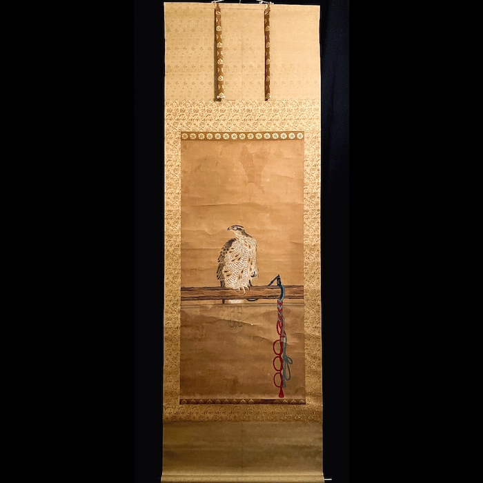 曽我直庵 “架鷹図” 紙本 着色 近藤東来箱書 / Soga Chokuan “Tethered