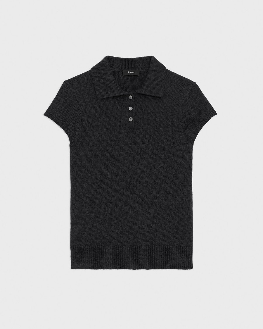 Cotton-Wool Bouclé Cap Sleeve Polo | Theory