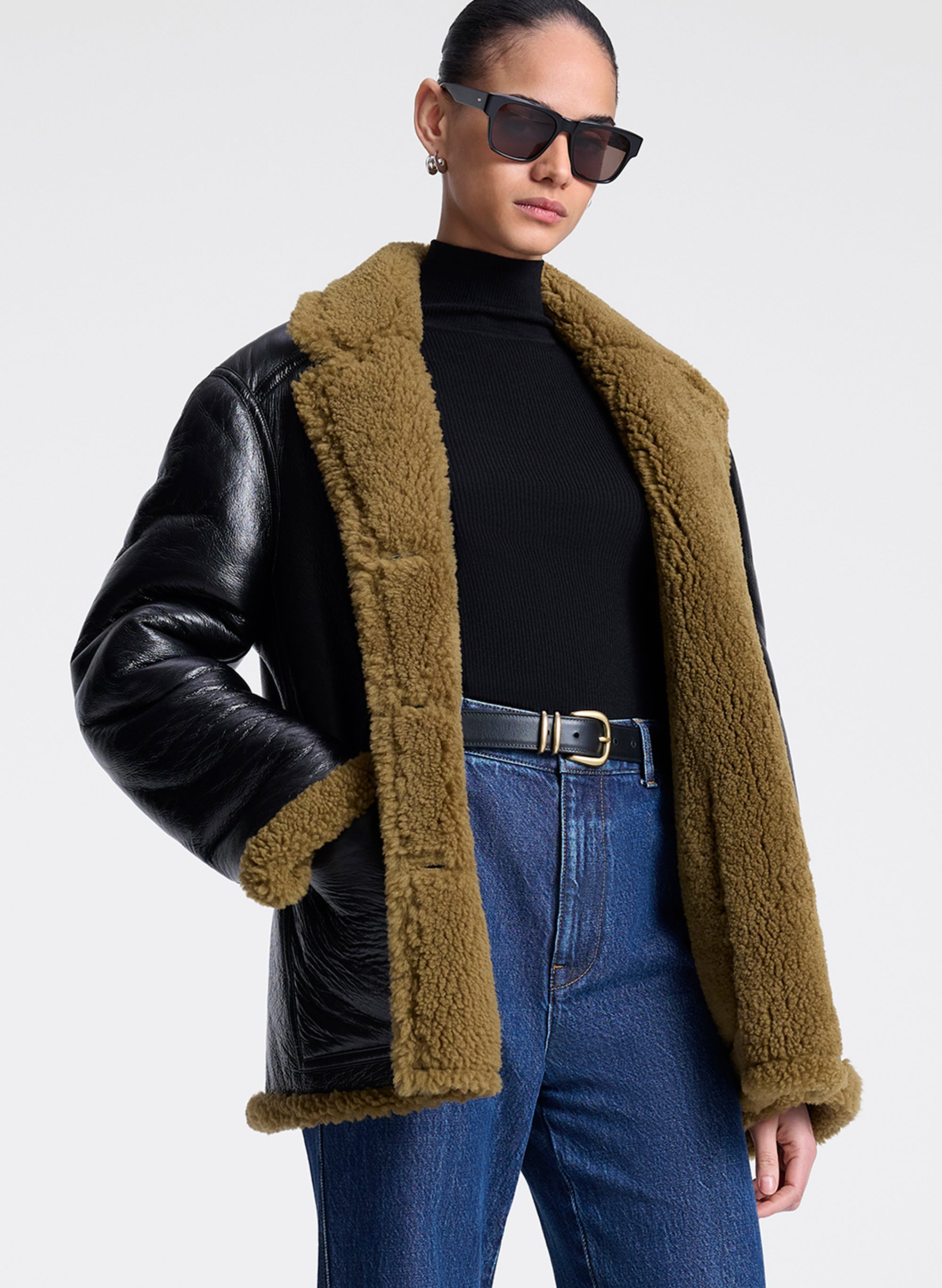 Ruth Glossy Leather and Shearling Reversible Coat