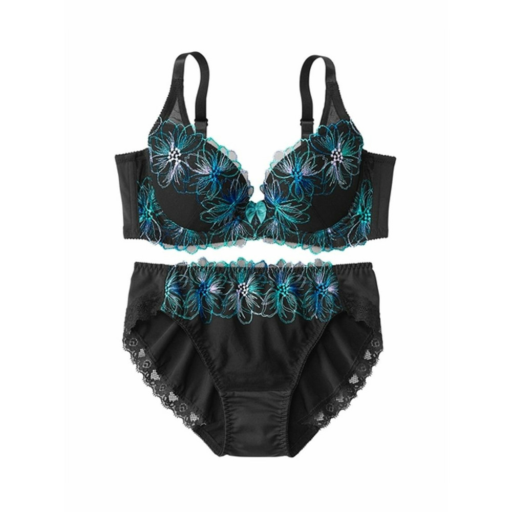 脇高刺しゅうレースブラジャー・ショーツセット（コスモス）（トリンプ