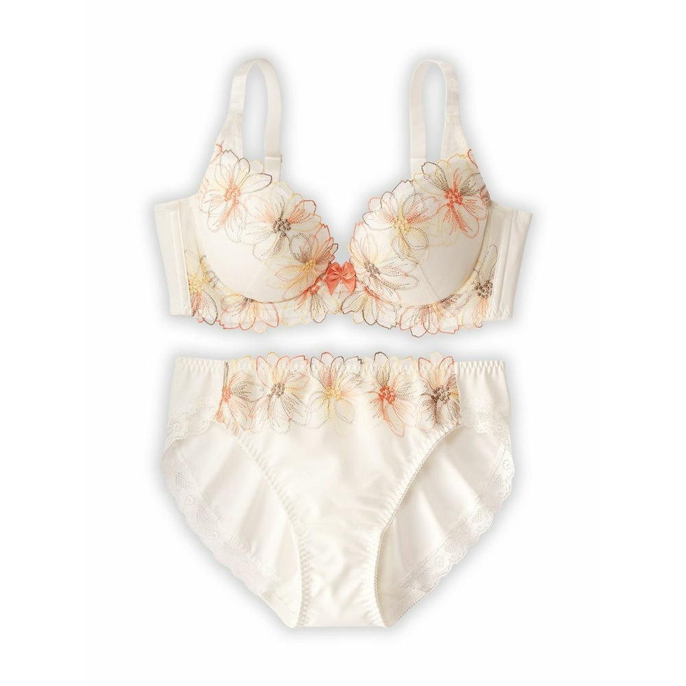 脇高刺しゅうレースブラジャー・ショーツセット（コスモス）（トリンプ