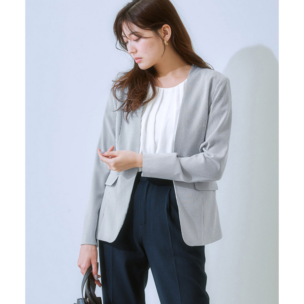 レディーススーツ】セットアップ対応ノーカラージャケット（上下別売