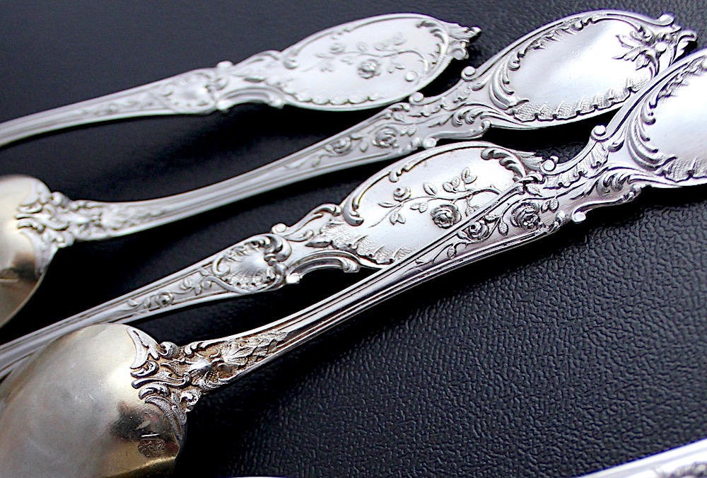 すべてSold -フレンチシルバー950、薔薇のスプーン6本 2セット