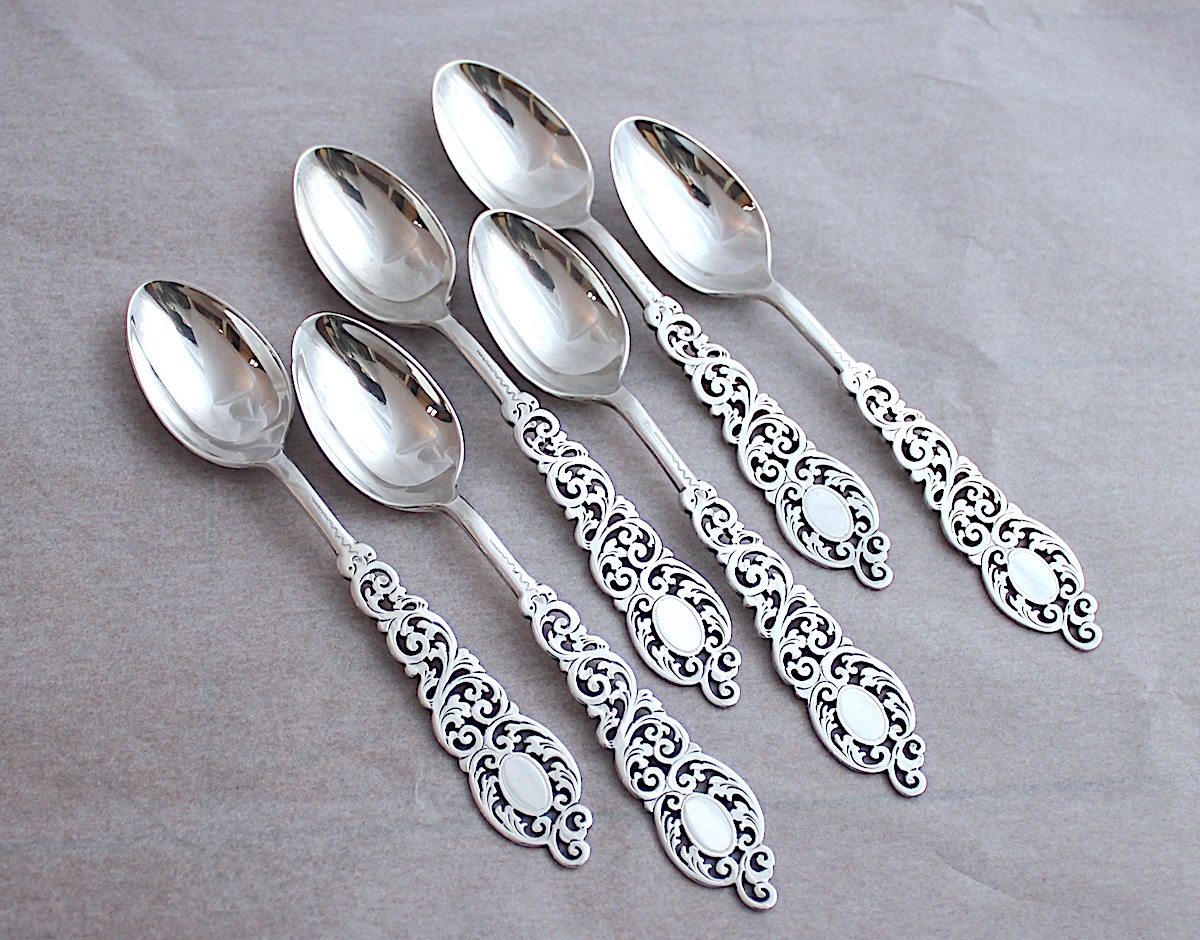 Sold：1897年シルバーティースプーンピアス、6本 | アリスアンティーク