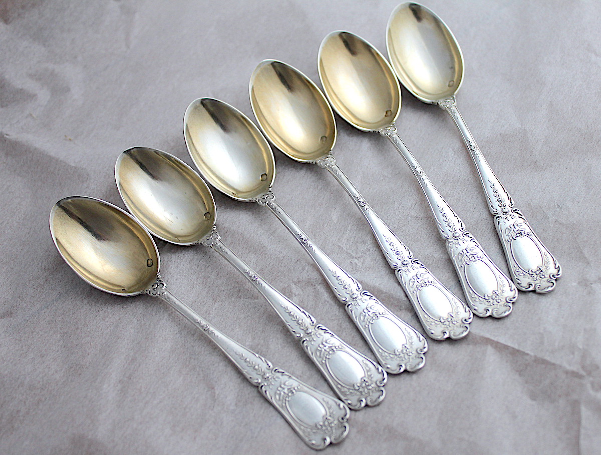 Sold : ピュイフォルカスプーン6本フレンチシルバー950,リボン、薔薇