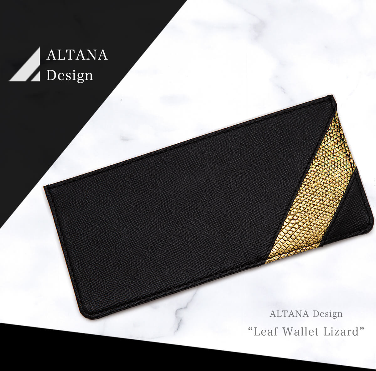 黄金リザード極薄財布】ゴールドに輝くリザードが魅力の薄型長財布