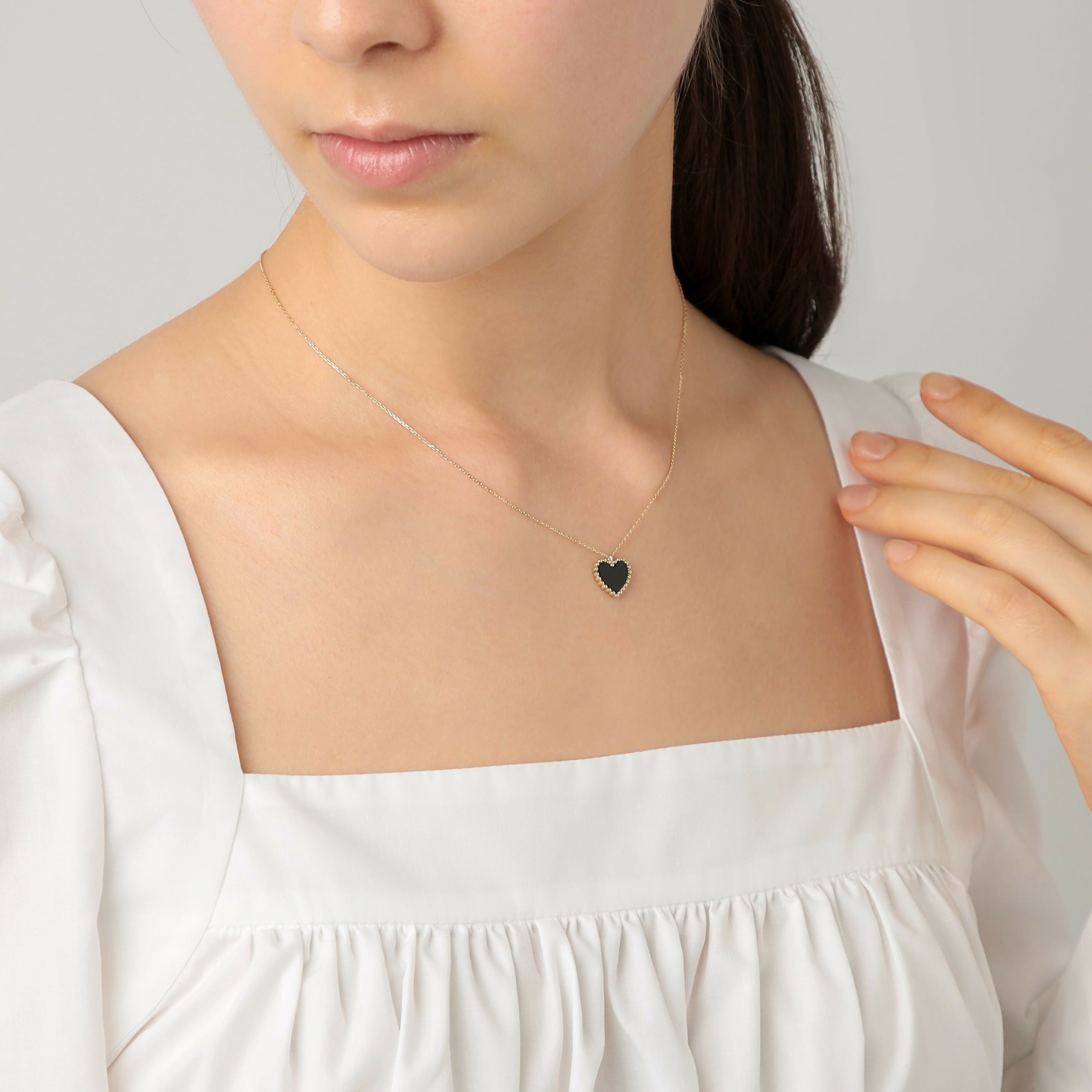 K10 オニキス ハート ネックレス / 10K Onyx Heart Necklace | アモンズ