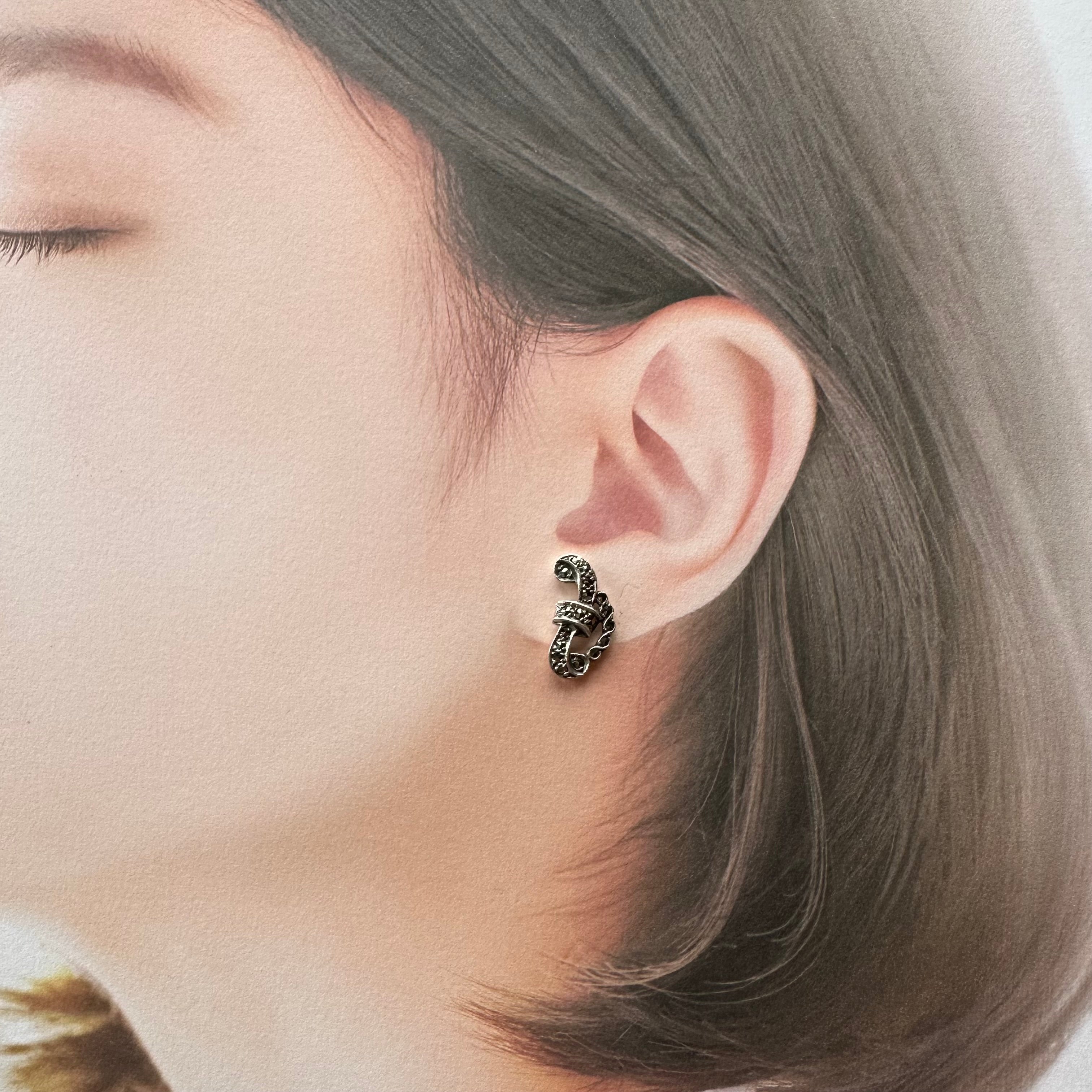 マーカサイト＆シルバー ヴィンテージピアス – Amelie Antique