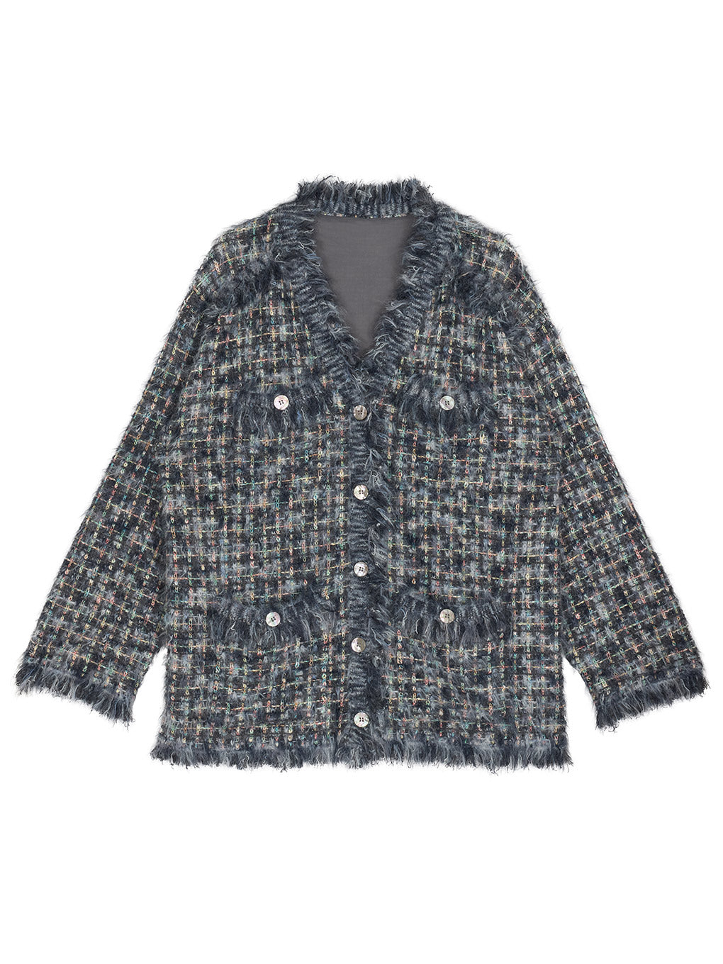 TWEED FRINGE KNIT CARDIGAN