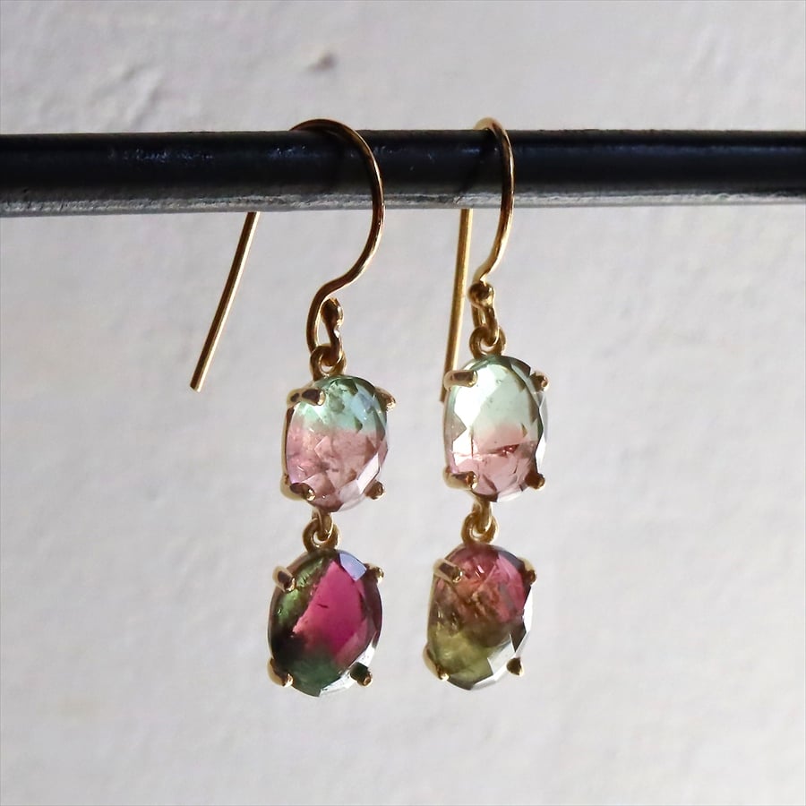 amphora / ウォーターメロントルマリン 2ストーンシルバーピアス