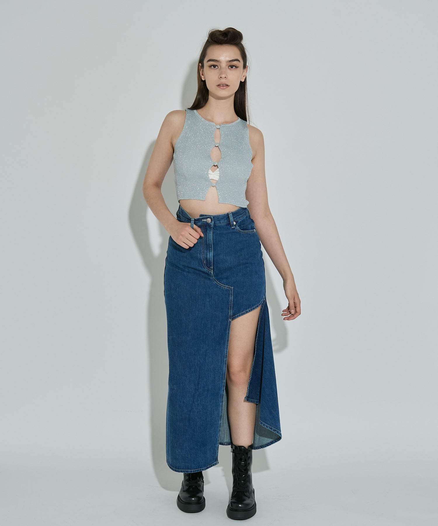 アシンメトリーカッティングヘムデニムロングスカート – ANNA SUI NYC