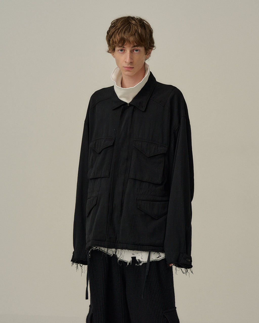 SILK SUEDE FIELD JACKET(BLACK) – ANCELLM