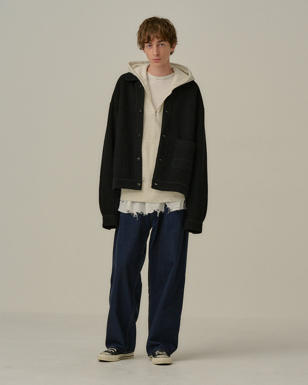 WOOL CORDUROY WORK SHIRT JACKET(BLACK) – ANCELLM