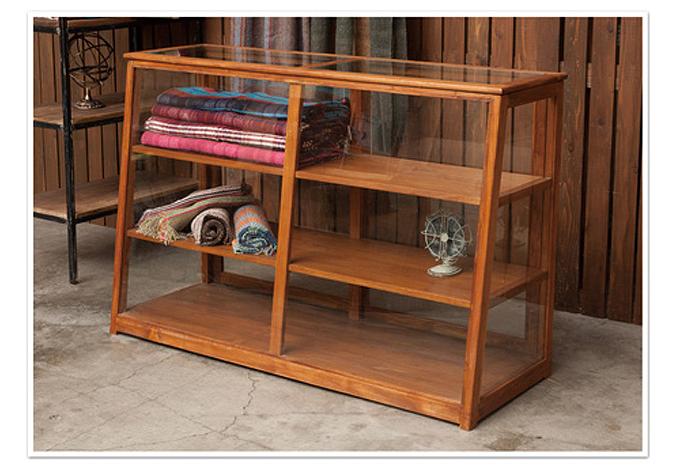 ショーケース 棚 ガラスケース 収納 ナチュラル 天然木 木製 茶