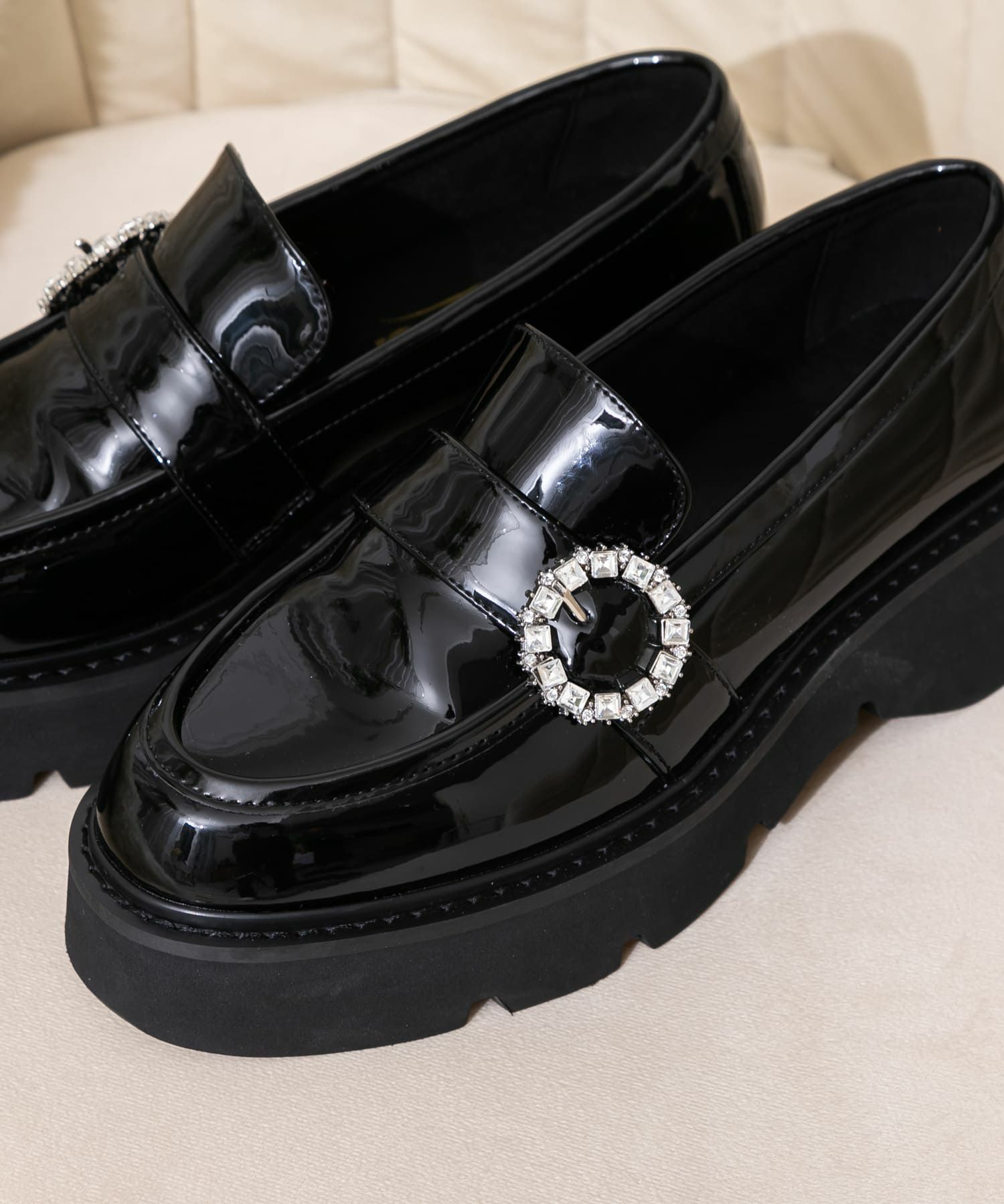 ビジューバックル付き厚底ローファー | andex shoes product ONLINE STORE