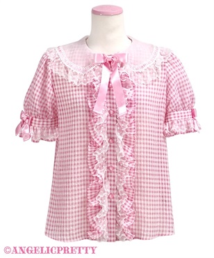 Angelic Pretty シャーリング はしごレース 半袖ブラウス ピンク