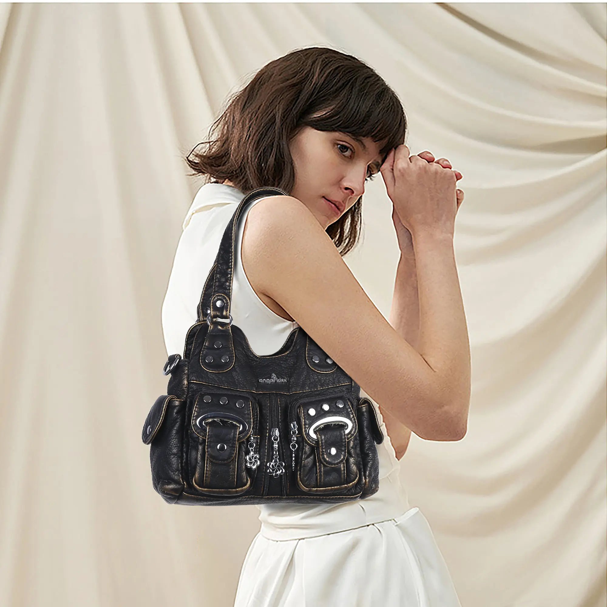 Angelkiss Vintage Multi-Pocket Shoulder Handbag – Available in
