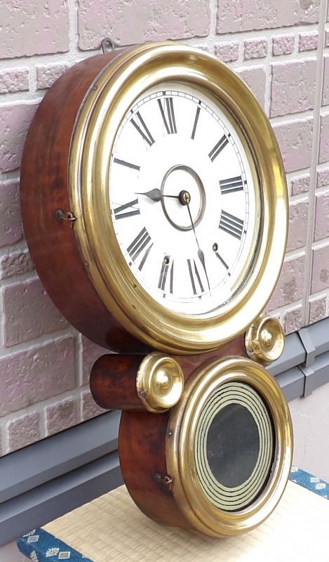 ニューヘブン【USA】真鍮枠・本だるま明治時代の八日まき掛時計【五