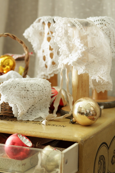 アンティークベビーボンネット フランス チュールレース クロッシェ