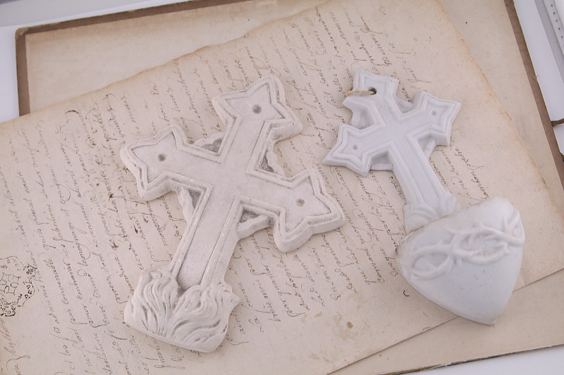 十字架の石膏型 聖水盤 ベニチエ フランス アンティークストリュフ