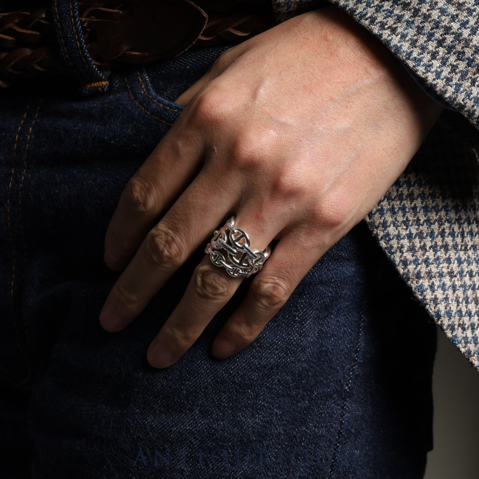 エルメス リング シェーヌダンクル アンシェネ GM SV925 #55 箱 保証書