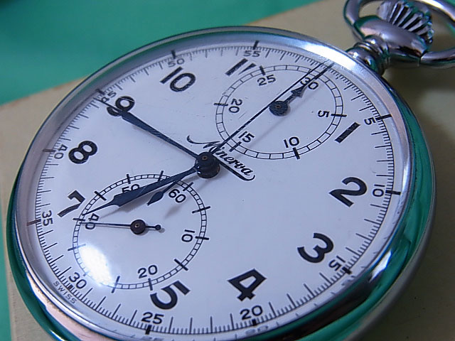 ミネルバ MINERVA 超稀少 手巻式クロノグラフ懐中時計 自社ムーブの