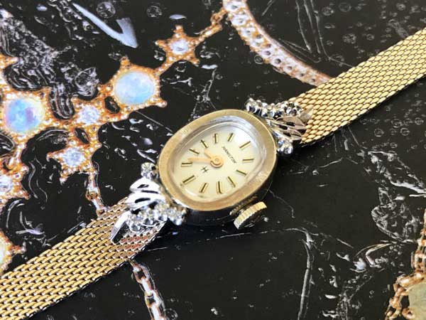 ハミルトン 10K 金張り ダイヤモンド付 手巻き式 レディースウォッチ