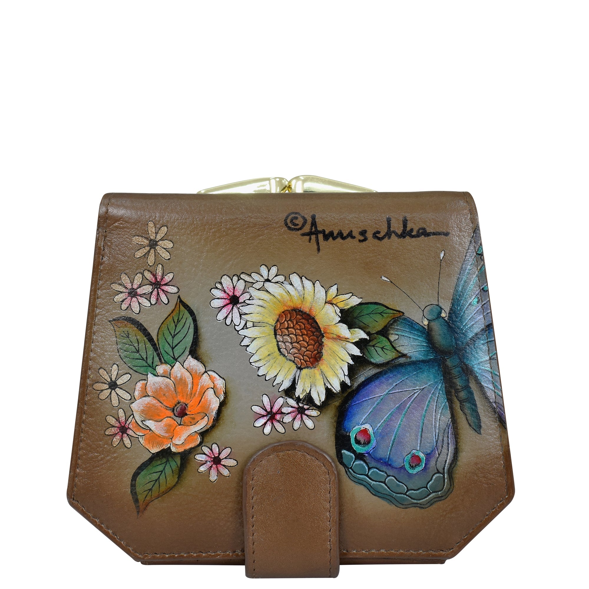 Buy Butterfly Blooms Bronze Hand Painted Leather Two Fold French